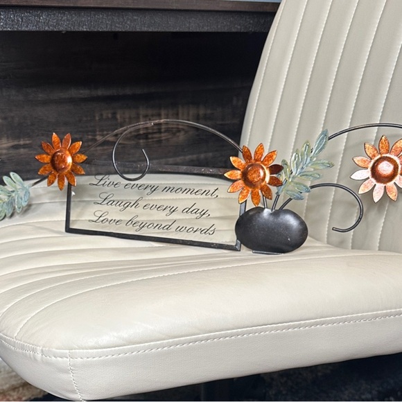 Sunflower Metal Art with Inspirational Quote Live Laugh Love 24" x 7" NWOT Glass - Picture 1 of 9